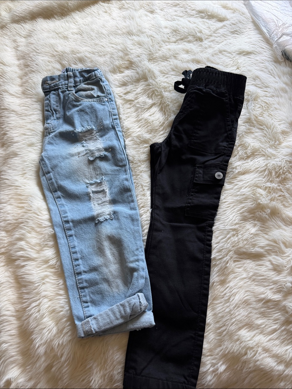 Kids Black Cargo Joggers and Light Blue Distressed Jeans - Pack
